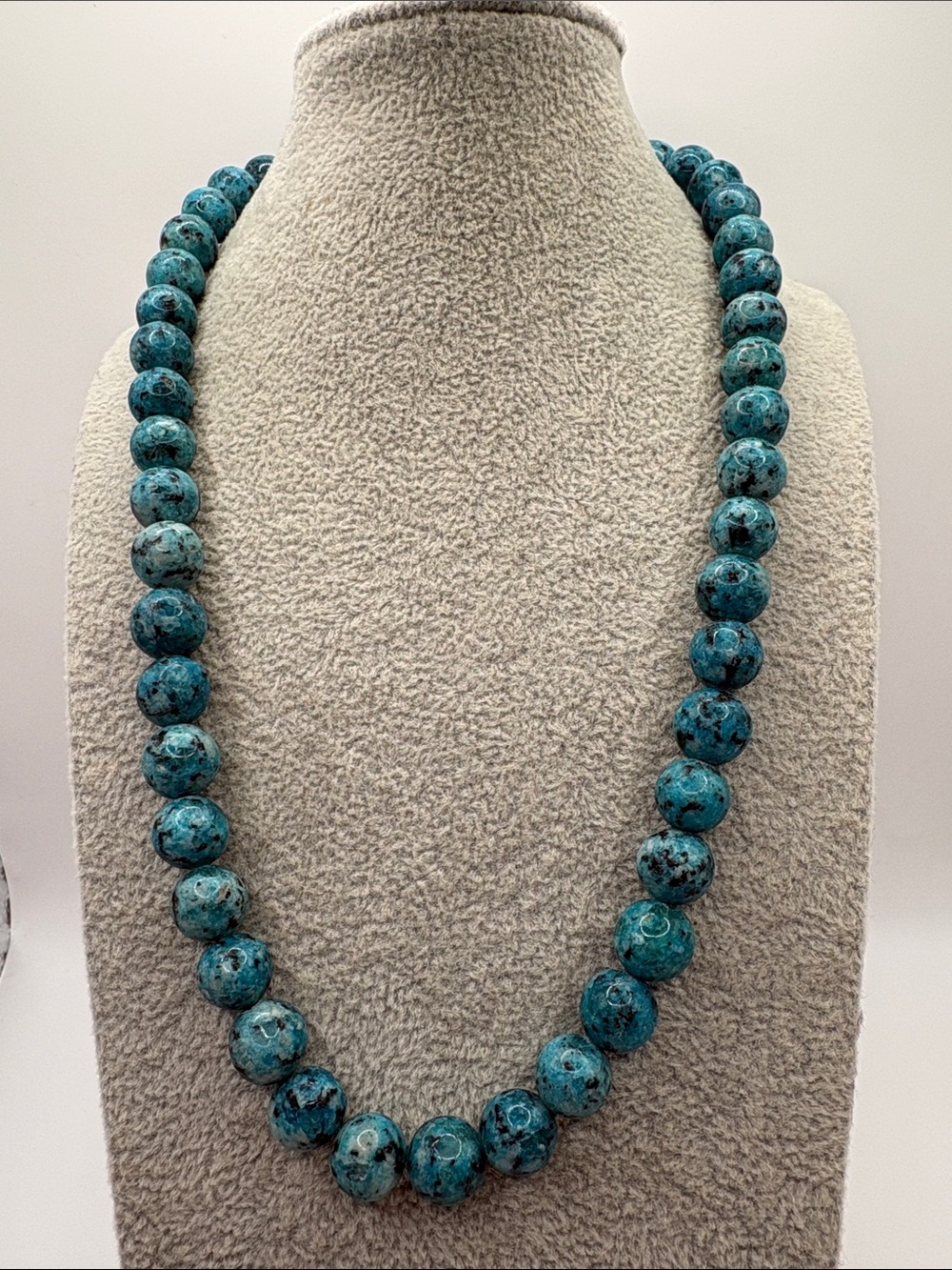 Turquoise-Blue Jasper Beaded Necklace 925 Sterling Clasp 17”